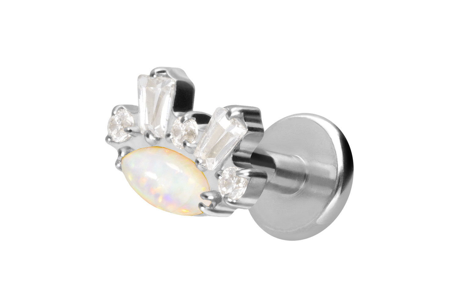 Titan Labret Piercing mit Innengewinde SYNTHETISCHER OPAL + KRISTALLE